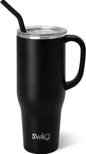 Swig Life Taza de viaje de 40 onzas con asa, popote y tapa, apta para vasos, vaso extra grande, acero inoxidable, vaso de café con triple disponible en Yaxa Colombia