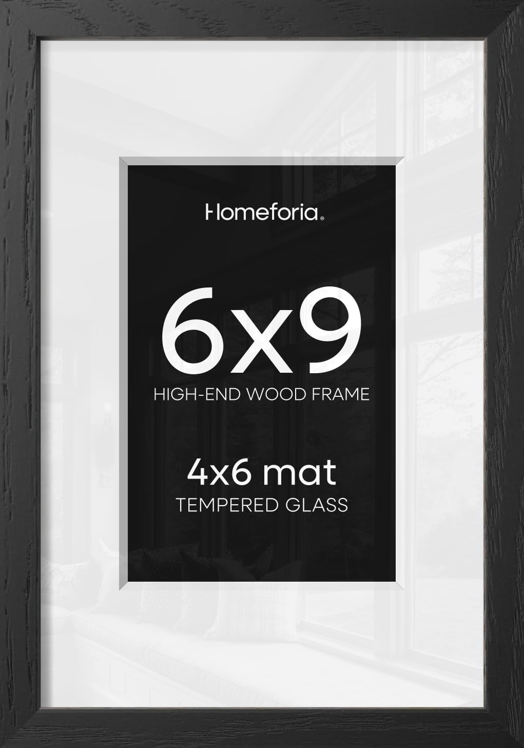 Homeforia 6x9 Black Oak Picture Frame, High-End Wood, 4x6 Mat, Glass | High End Solid Oak Wood, Tempered Glass, Acid-Free 4x6 Removable Mat, 6x9 Edge-to-Edge Display 9x6, Wall Kit, Set Of 1