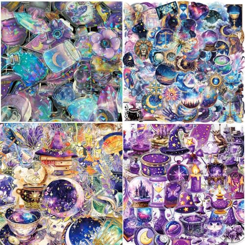 200Pcs PET Mysterious Witchy Stickers for Laptop Magic Witch Aesthetic Waterproof Transparent Holographic Stickers for Water Bottles Skateboard Guitar Helmet Adults