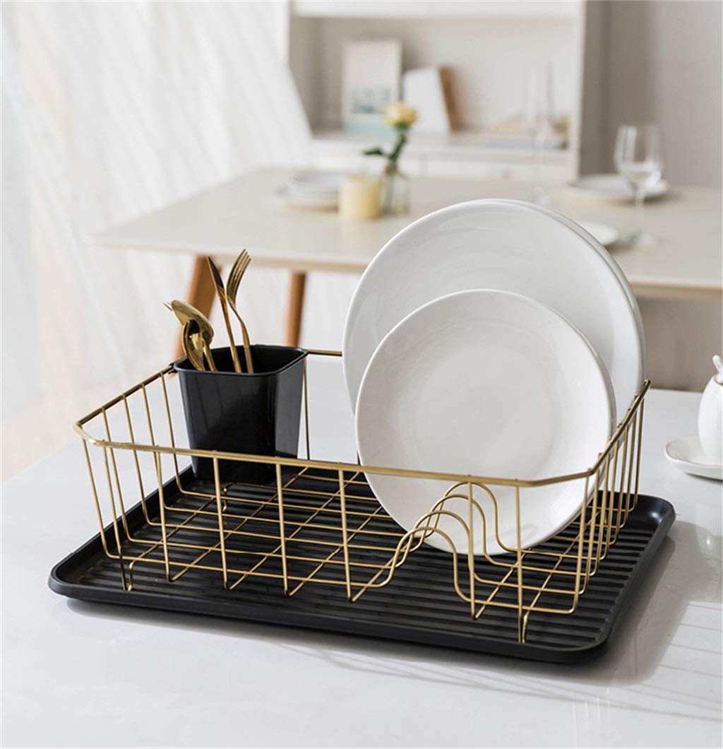 Dish Drying Rack Rostfreie Küche Metall Regale Abtropfgestell Abtropfgestell Rack Abnehmbare Besteckhalter, Gold - 41,5 × 31,5 × 12,5 cm