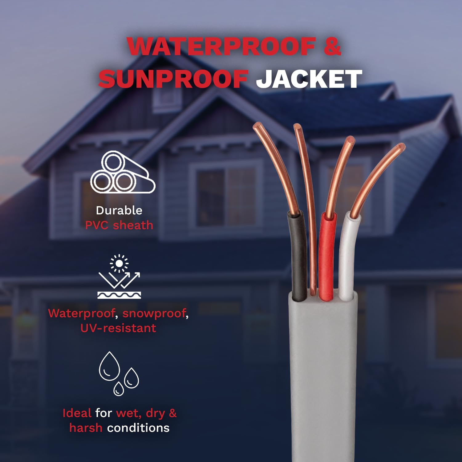 12/3 UF-B Electrical Copper Wire 12 AWG 3 Connector Direct Burial Electrical Cable for Underground Feeder and Branch Circuit Cable Gray Indoor & Outdoor (25 Ft)