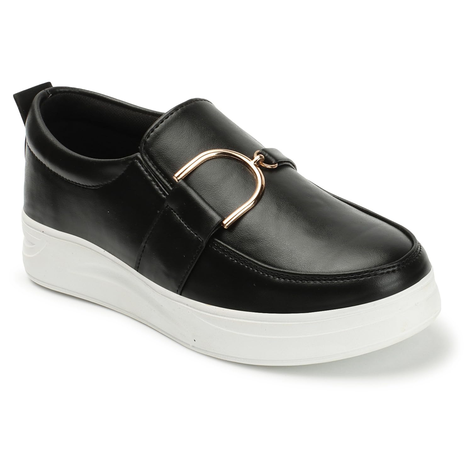 Women Casual Slip-On Loafer with Golden Buckle Details Pull on Girls Shoes-image-34