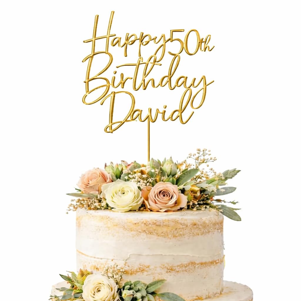 ZMR SHOP CRAFT Personalised Happy Birthday Cake Topper, 3mm Thickness MultiColored Acrylic Topper, Custom Name And Age, Party Decoration (Gold)