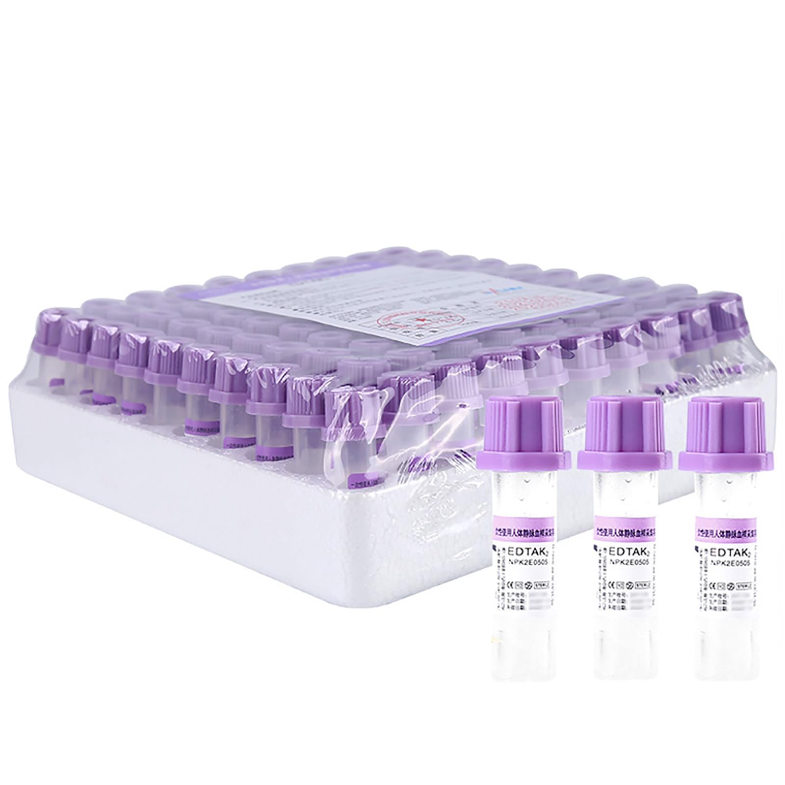100 StüCk Vakuum BlutentnahmeröHrchen, GrüNes Lithium Heparin RöHrchen/Violettes EDTA K2 Antikoagulans-BlutentnahmeröHrchen,0,5ml/1ml Vakuum-BlutentnahmeröHrchen,Purple-1ml