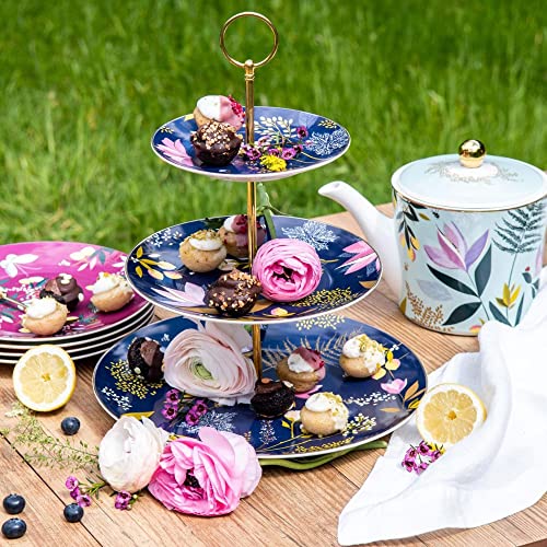 Sara Miller SMON78963-XG Portmeirion Orchard 3 Tier Cake Stand Navy, Porcelain