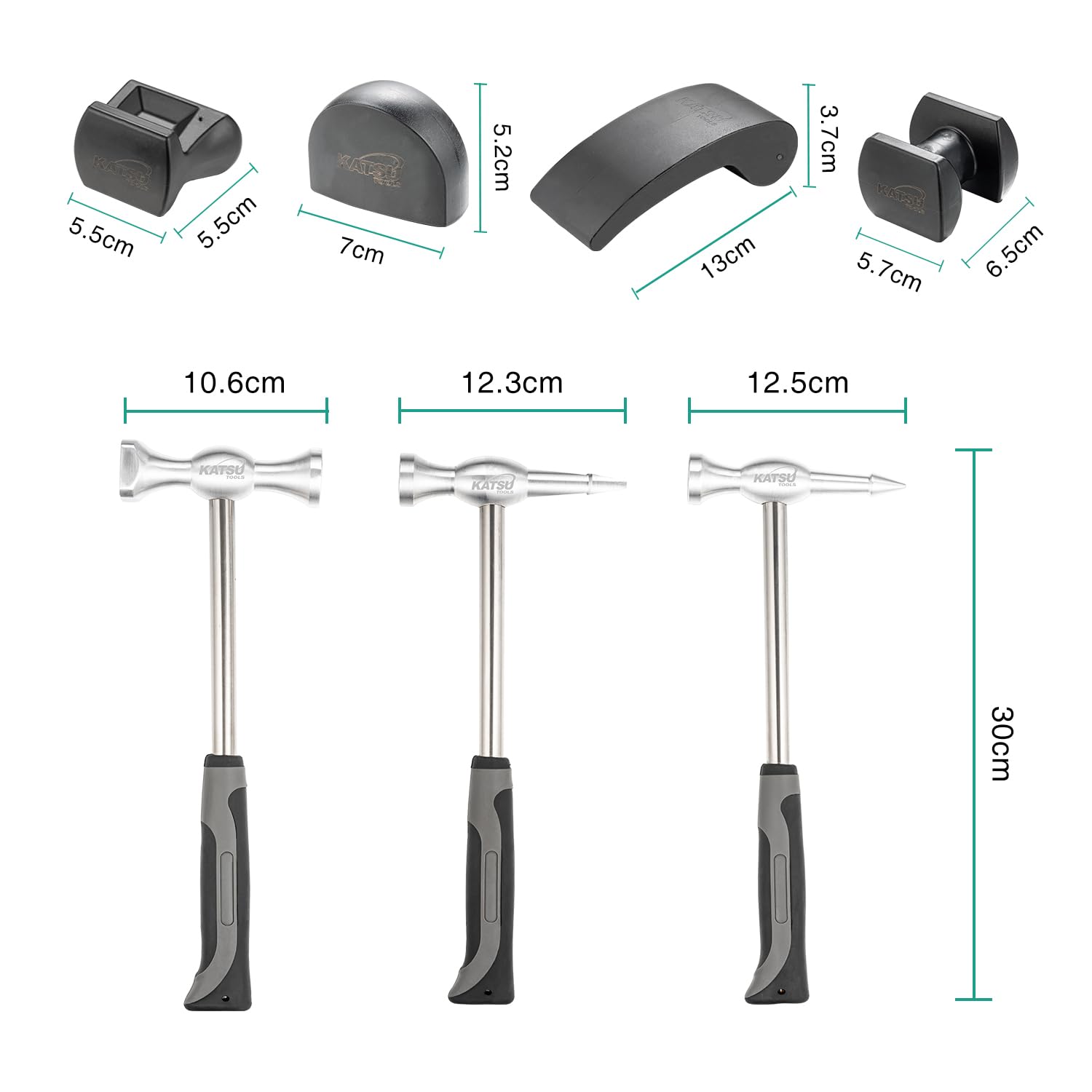 KATSU Tools Set di 7 attrezzi professionali per riparazione ammaccature, in lega di alluminio, carrelli in nylon, leggeri, per la rimozione di ammaccature e carrozzeria, 454232