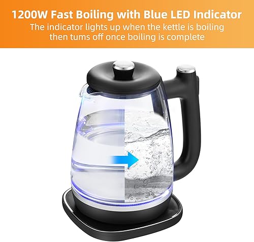 Miniatura 7 de Panana Hervidor eléctrico, tetera de 1.8 L, 1200 W, tapa interior extraíble de acero inoxidable para una fácil limpieza, caldera de tetera de agua