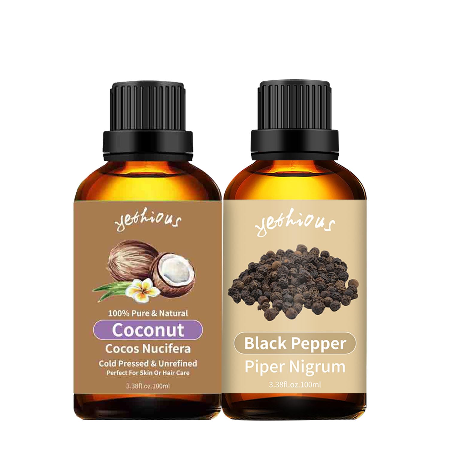 yethious Coconut Essential Oil Bundle with Black Pepper Essential Oil Set 100ML