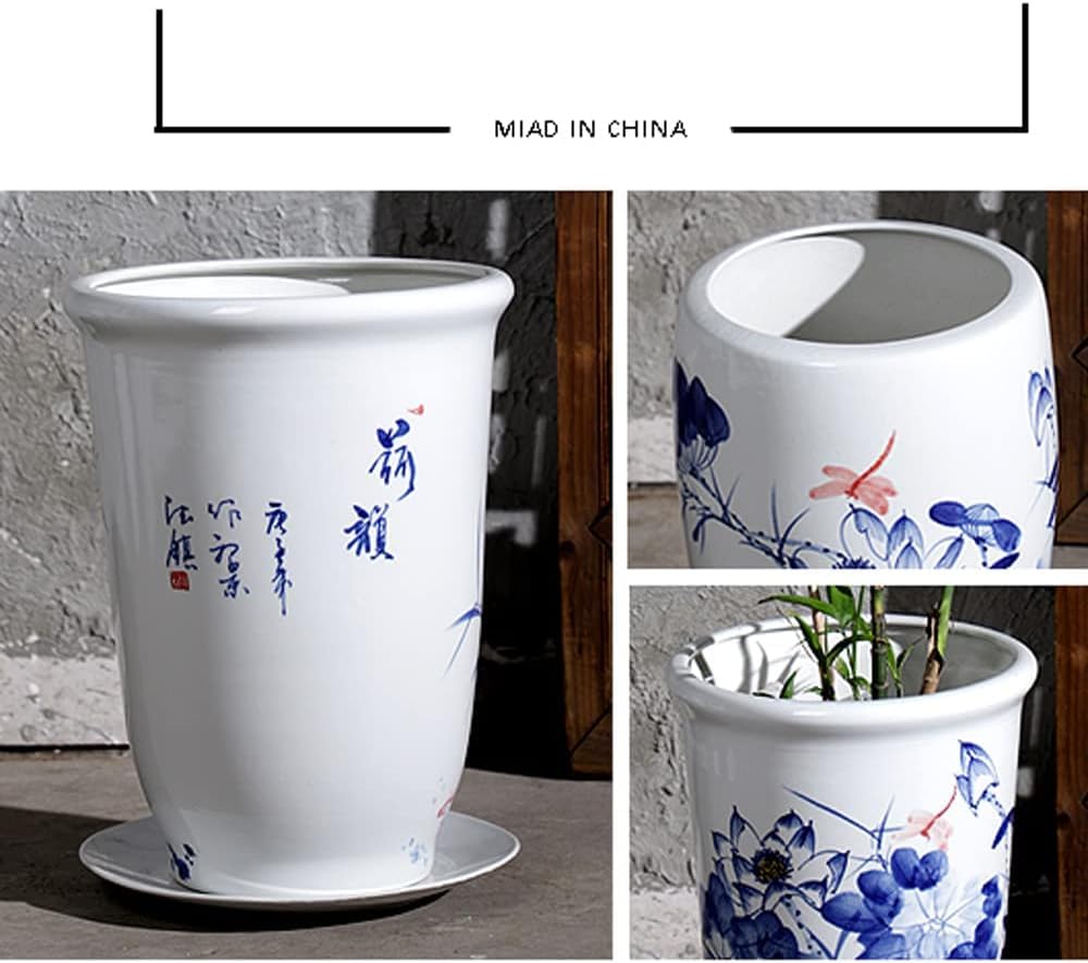 Ceramiczna doniczka w stylu Chinoiserie, niebiesko-biała, ceramiczna doniczka dekoracyjna z otworem drenażowym - E, B,D
