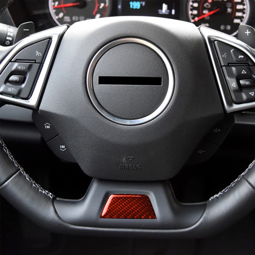 YOFAMO Carbon Fiber Car Steering Wheel Under Sticker Decal Interior Trim Cover for Chevrolet Camaro 2016 2017 2018 2019 2020 Decoration Accessories(1PC Red)