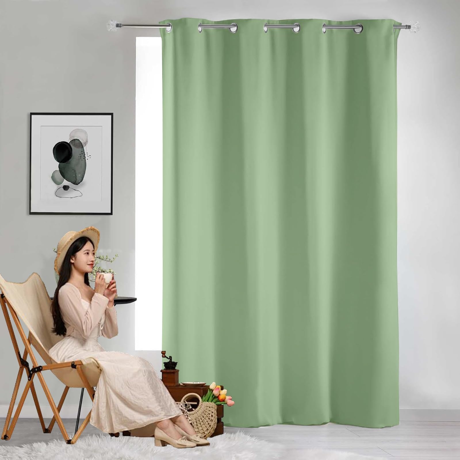 GAIFNAG Cortina Dormitorio Opaca 1 Pieza 140 x 120 cm Frio y Calor Opacas 100%, Termicas Aislantes Frio y Calor Cortinas de Lino Visillo Translúcido para Ventanas Salon/Cocina, Verde Tierno