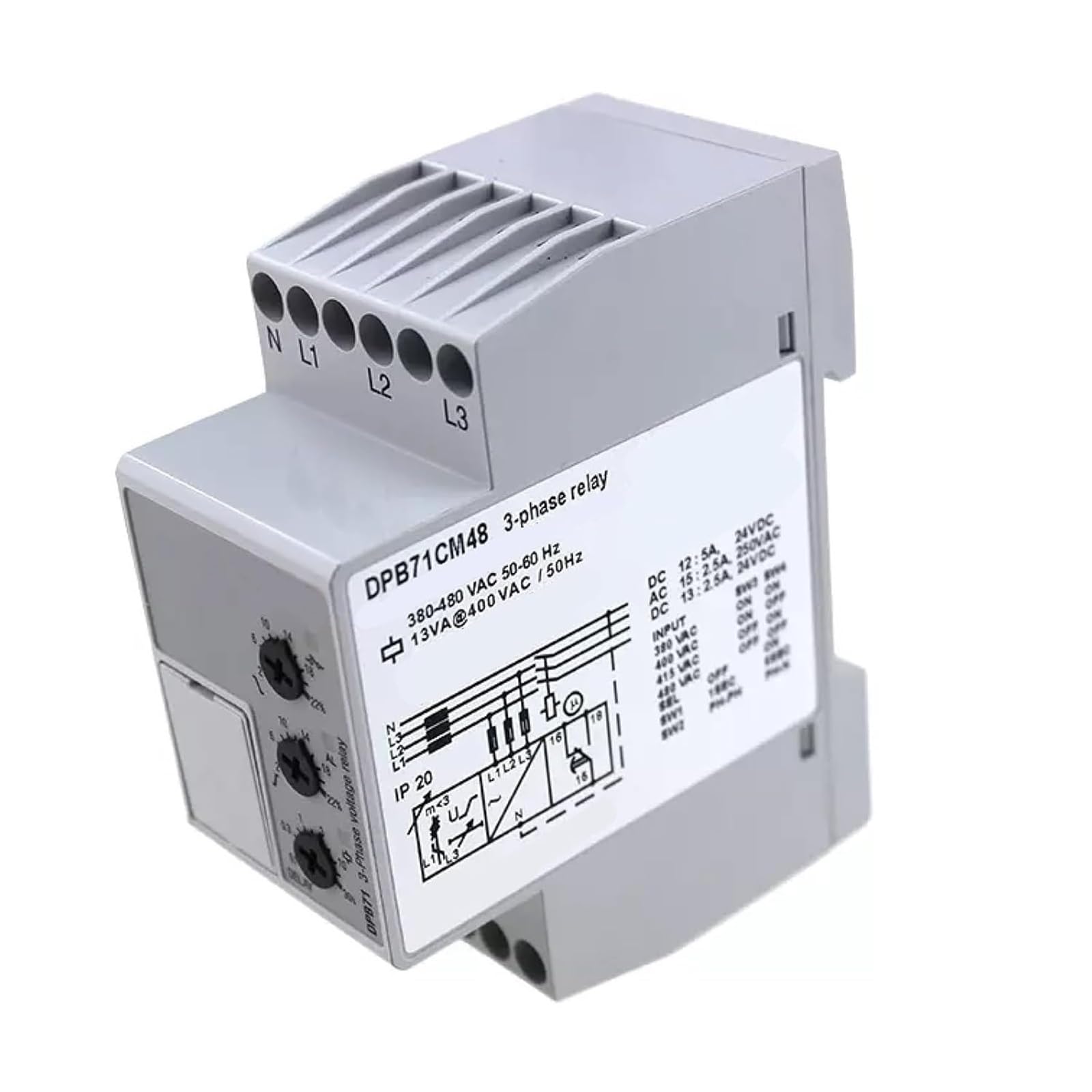 Relais de surveillance tension triphasé DPB71CM48 contre surtension et inversion de phase