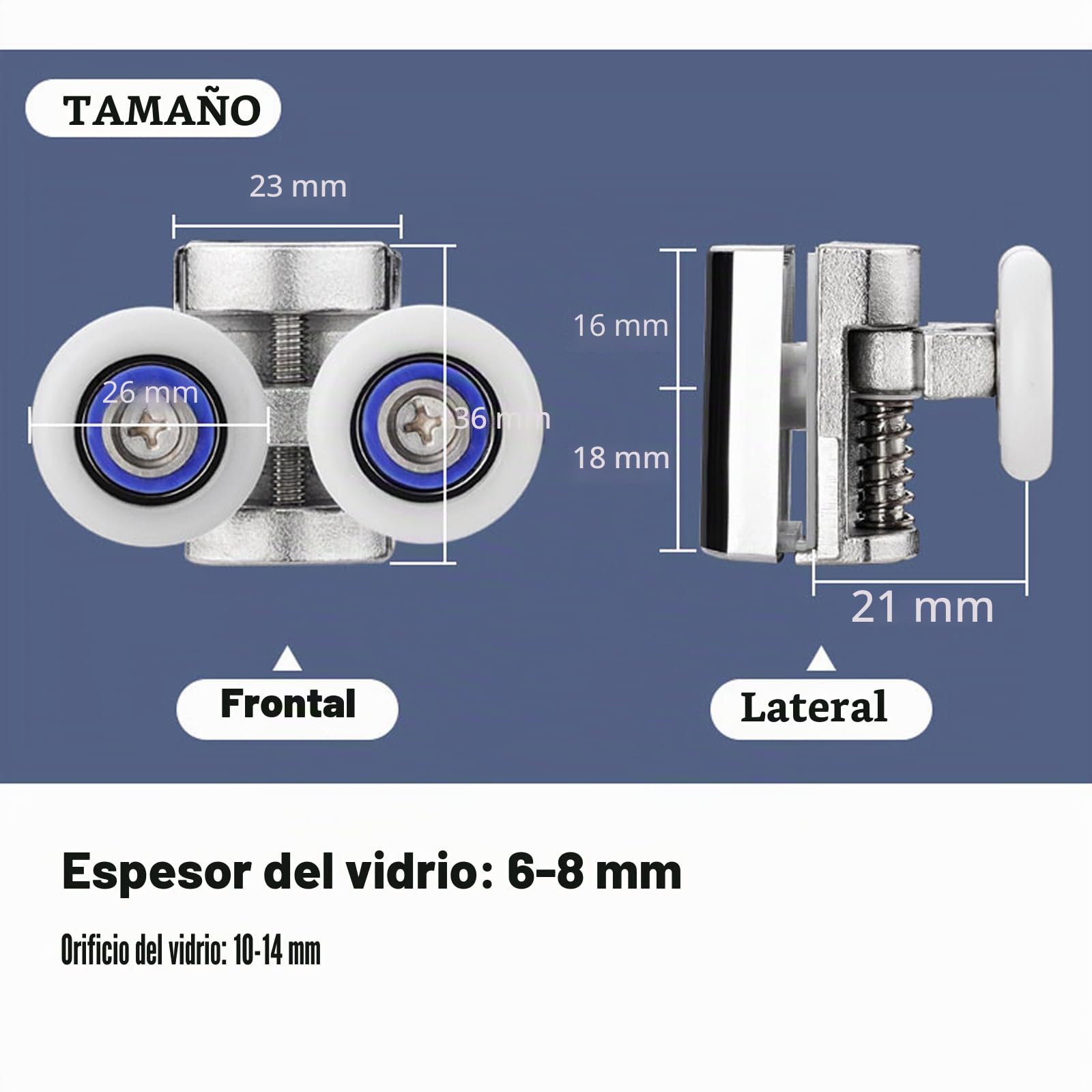 4 PCS Ruedas y Rodillos para Mampara Ducha 26mm, Ruedas y Rodillos para Vidrio 6-8mm