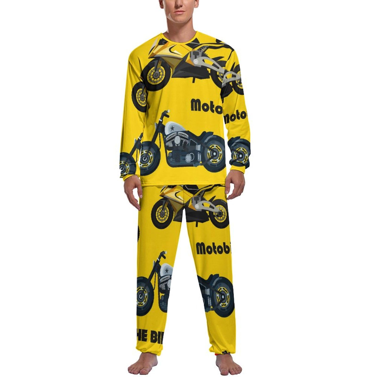Mzgfaq Men's Color1 Motorcycle Pajama Set Sleepwear Pjs Top Long Sleeve Bottoms Pants Loungewear