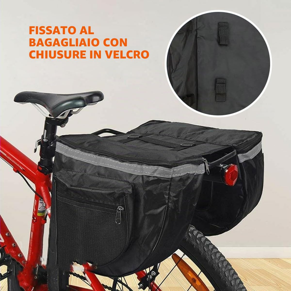Borsa portapacchi posteriore per bicicletta, 45 l, impermeabile, con cerniera, 37 x 30 x 26 cm, con tasca laterale extra e maniglia per il trasporto