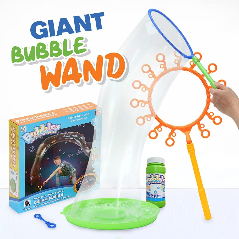 Giant Bubble Wand Set for Kids and Adults, Big Bubbles Makers with Tray and Bubble Solution, Fun Indoor and Outdoor Activity Toy, Party & Birthday Favor for Toddler Boys and Girls