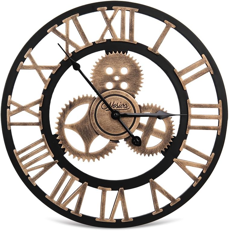 Industrial Wall Clock Handmade 3D Gear Clock Large Rustic Decorative Wall Clock European Retro Vintage Clock Wall Decor for Retro Style Living Room/Office/Bar/Restaurant Decoration