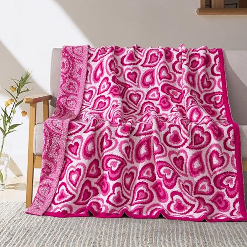 Elegant Comfort Premium Valentine's Day Throw Blanket - Ultra Soft and Lightweight, Luxury Knitted Breathable Love Pink Hearts Warm and Cozy Valentine Decor Blankets, 50 x 70 Inch, Wild Hearts