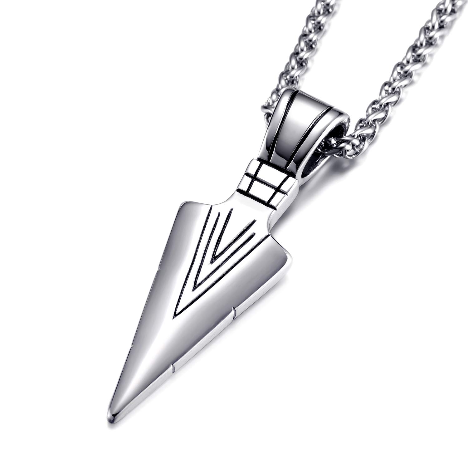 MOO&LEE Mens Stainless Steel Spear Point Arrowhead Pendant Necklace with 24 Inches Chain