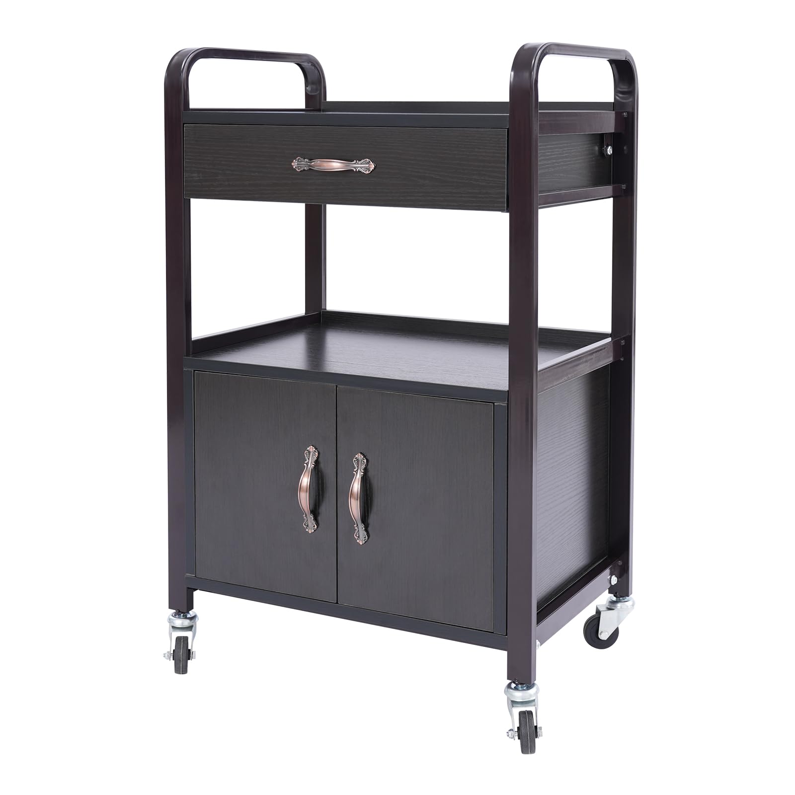 Salon Trolley Cart with Wheels, Wood Hair Salon Station Cabinet, Rolling Tattoo Cart with Drawers, Makeup Organizer Beauty Equipment, Beauty Salon Storage, Black