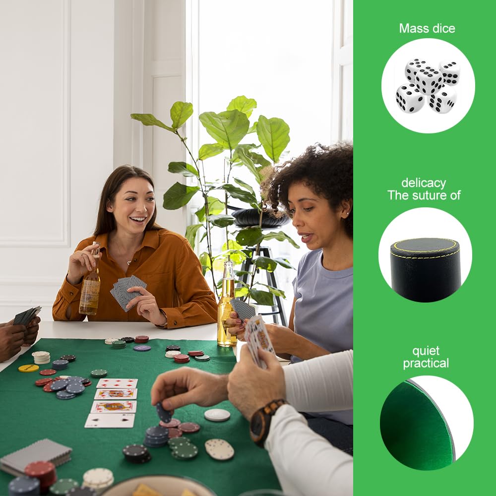 Juego de 6 cubiletes de Cuero con 5 Dados, cubiletes de Polipiel, Juego de cubiletes Forrados de Fieltro, Juego Schocken cubiletes de Cuero, Juego de cubiletes de Cuero