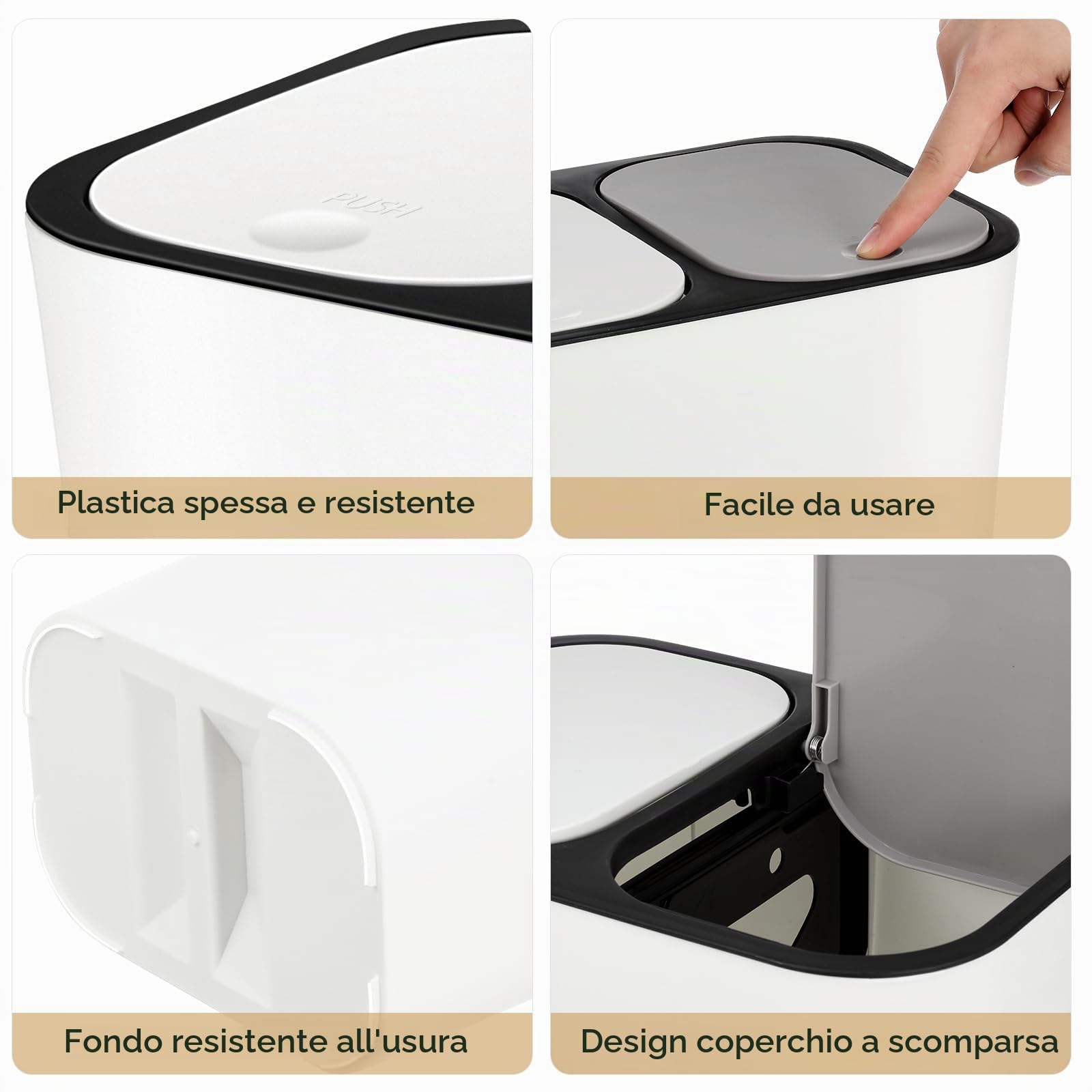 Kichvoe Pattumiera A Doppio Scomparto Pattumiera In Plastica Da 15 L Doppia Per La Cucina Per Rifiuti Asciutti E Umidi Per Rifiuti Contenitore Per Rifiuti