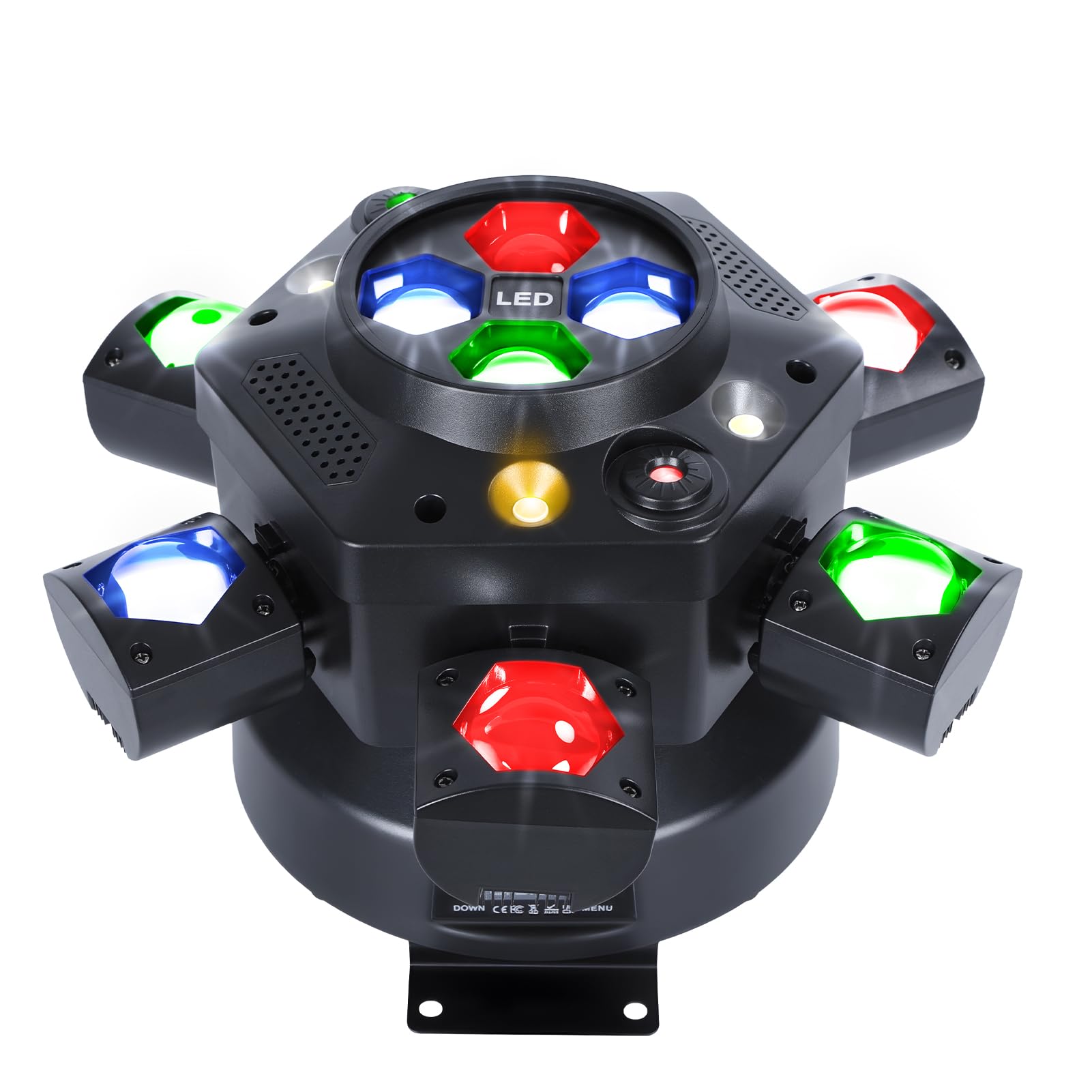 150W Six Arm DJ Light, RGBW Moving Head Stage Light with DMX512, Sound Activated Disco Light, Remote Control 4 in 1 Bee Eye Party Light for Weddings, Clubs, Bars, Live Shows (Black)