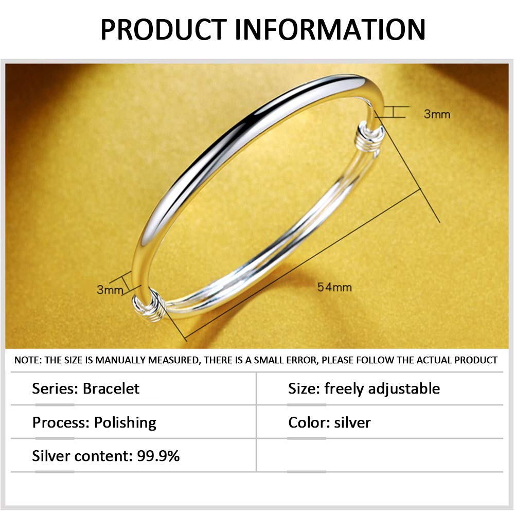 Bracelet d'ouverture en Argent 925 Bracelet de Tempérament pour Femmes Bijoux de Bracelet en Argent Sterling Vintage