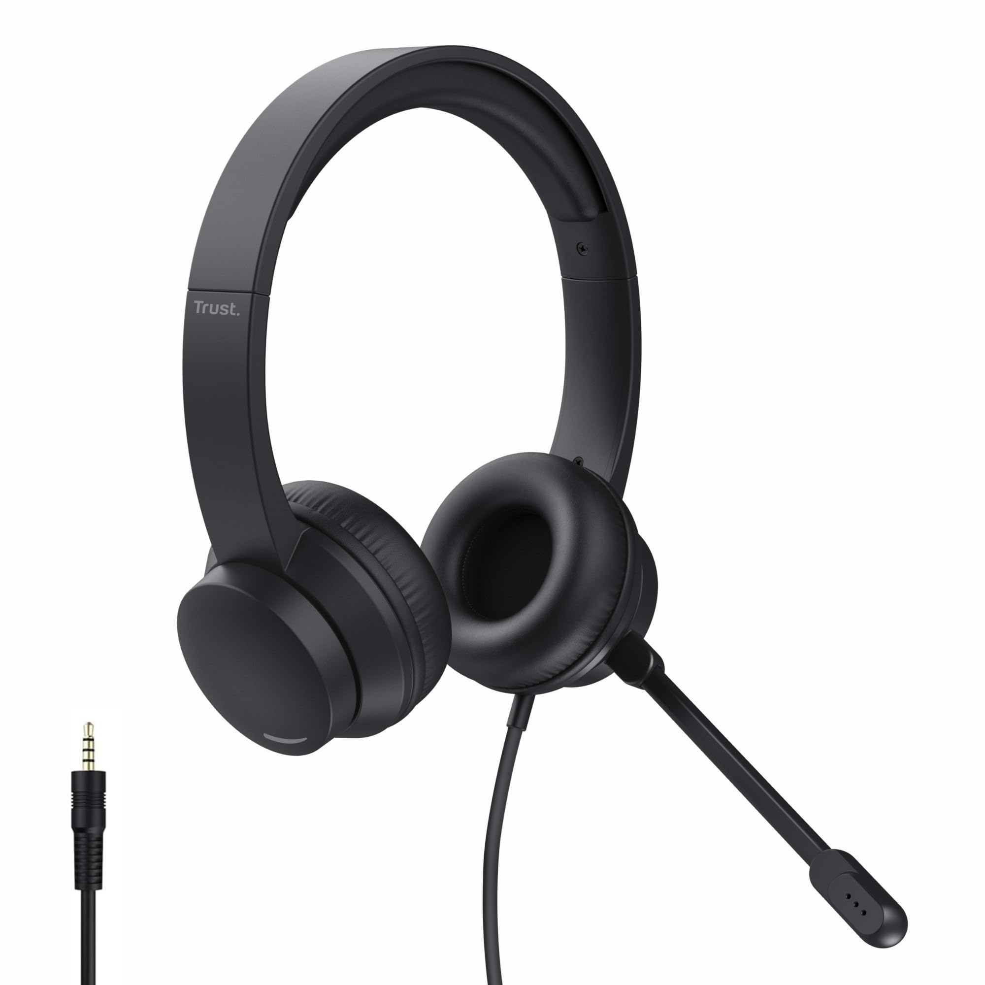 Trust Roha II Lightweight On Ear PC Headset with Mic 3.5mm, 1.8m Cable, Adjustable Headband, Wired Headphones with Microphone for Computer Laptop Desktop Mac Home Office Zoom Teams, Black