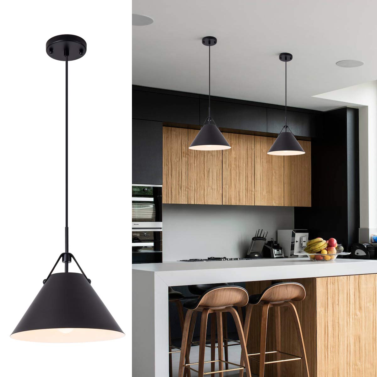 Photo 1 of **LOOSE HARDWARE IN BOX** YIFI Modern Pendant Light Fixture with Leather and Iron Finish, 1-Light Hanging Light for Kitchen Island Dining Room Bedroom Living Room,UL Listed Wires,Black
