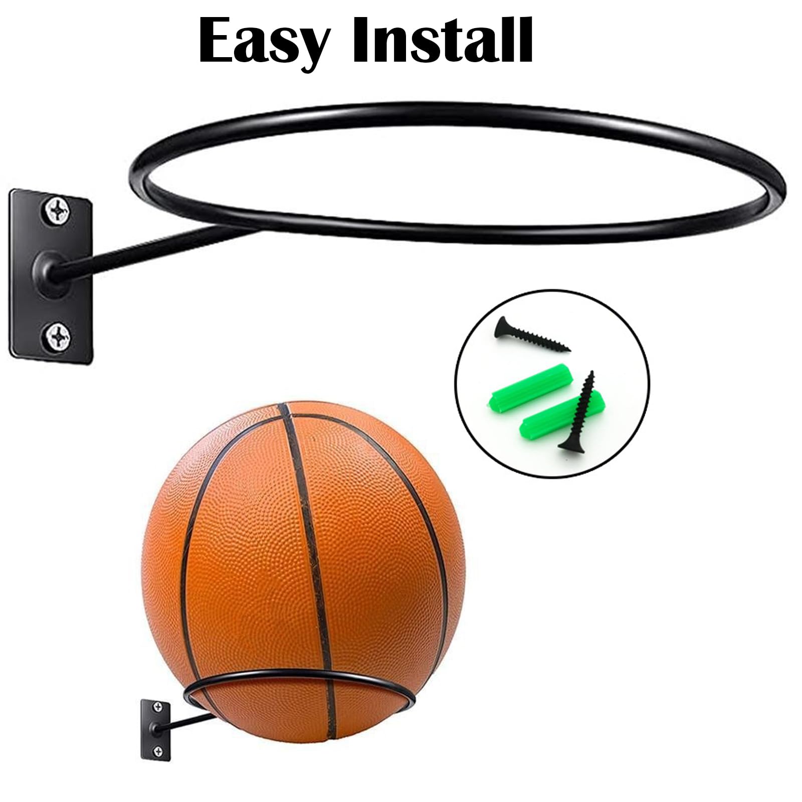 6 Pièces Support Mural pour Ballon, Support en métal de Balle Mural Universel, Supports Mural pour Ballon de Sport, Support de Ballon muralavec vis, pour Football, Volleyball, Basketball (Noir)
