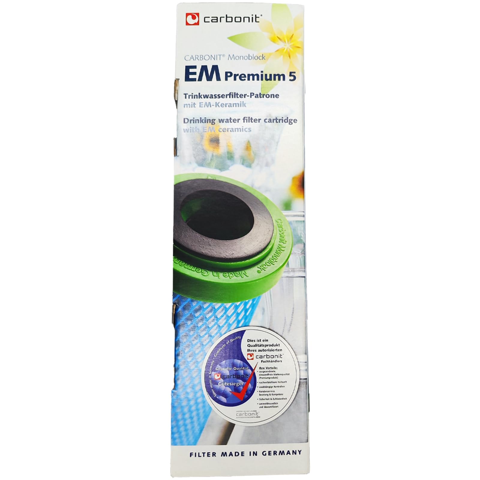 Cartuccia filtro acqua EM Premium 5 | con ceramica EM | sapore migliore | Compatta con alloggiamento filtro Carbonite Sanuno & Vario HP | AquaAvanti | WatPass | Alvito | e molti altri