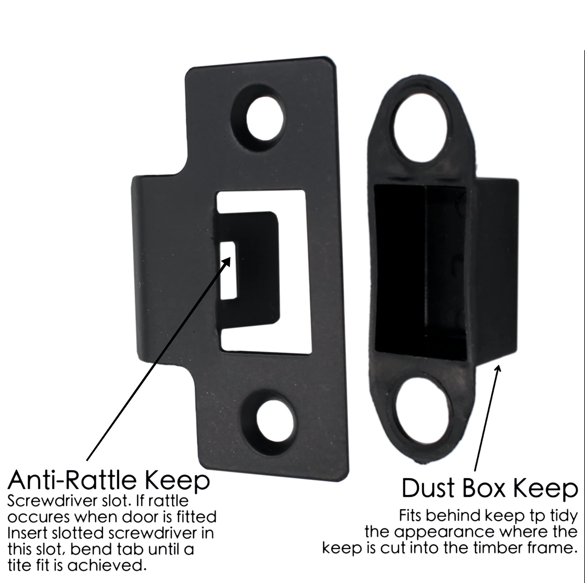 Strike Plate Matt Black Latch Door Frame + Dust Box + Matching Screws (5) - Image 2