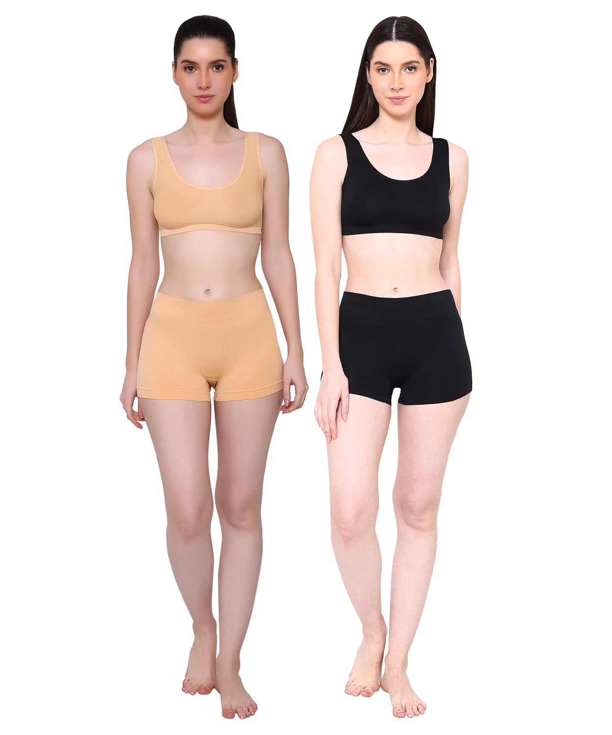 Ok Interprises Women's Cotton Solid Half Cup Lightly Padded and Non Wired Bra and Panty Lingerie Set Pack of 2 Size by 28 to 36 (Black-Skin-picture-17