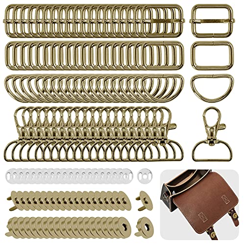 Wokape 100Pcs 4 Styles 1" Purse Hardware Buckles Set including 18mm Magnetic Snap Buttons, Include D Rings, Swivel Clasps