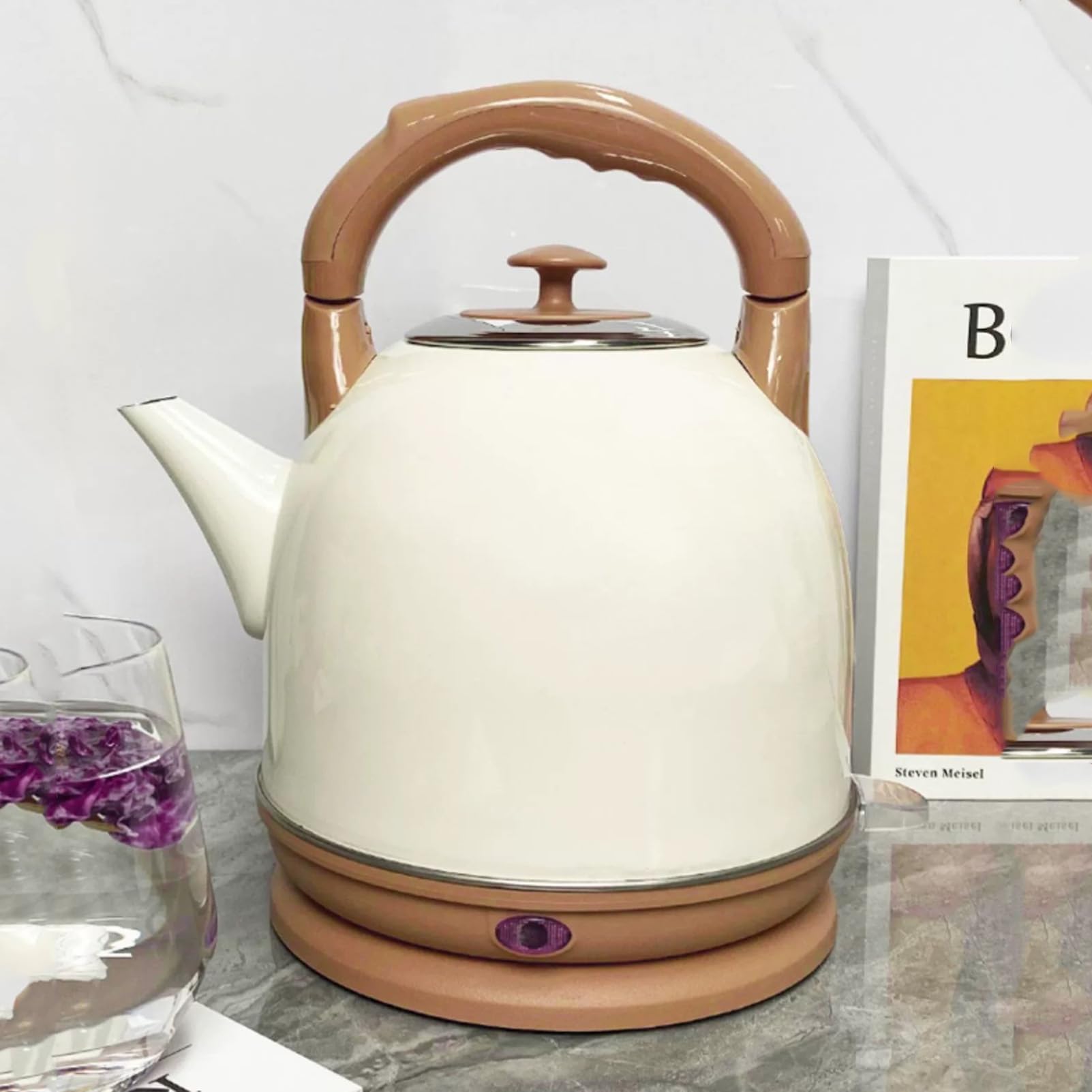 Hervidor de agua de ebullición rápida de 5 l, acero inoxidable 304 cepillado, para agua caliente, té o café | Base giratoria, gran capacidad, color caqui, 5 l