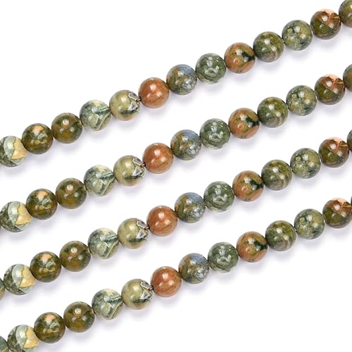 Adabele - Cuentas redondas sueltas de piedra curativa de riolita verde natural de 0.31 pulgadas (44-47 piezas) para hacer joyas y manualidades GF4-8