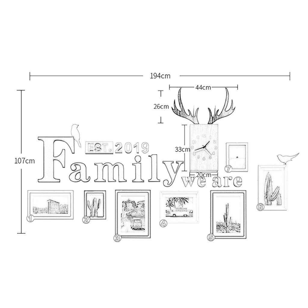 Ramki ścienne i stojące Wood Picture Frame dla 7 zdjęć Indywidualne zdjęcie Kolaż Multi Apperture Frames Photo Ramka na ścianie i domu, 3 kolory Zestawy ramek do zdjęć w różnych rozmiarach(B)