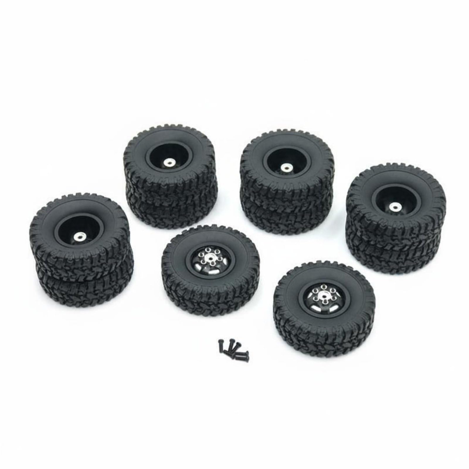 Baoblaze Electric Car Kit Ruote Rc 6x6 Cerchi Camion Metallo Pneumatici Gomma Doppie Posteriori Aderenza su Roccia Esagono 5mm Miglior Bilanciamento Set, Black
