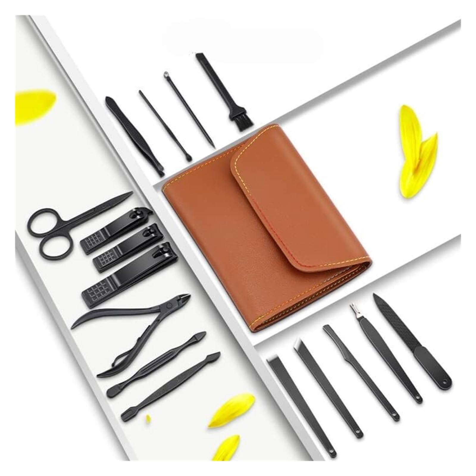 Set de manicura, cortaúñas Profesional, 16 Piezas, Bolsa Plegable, Lima de uñas (Negro)