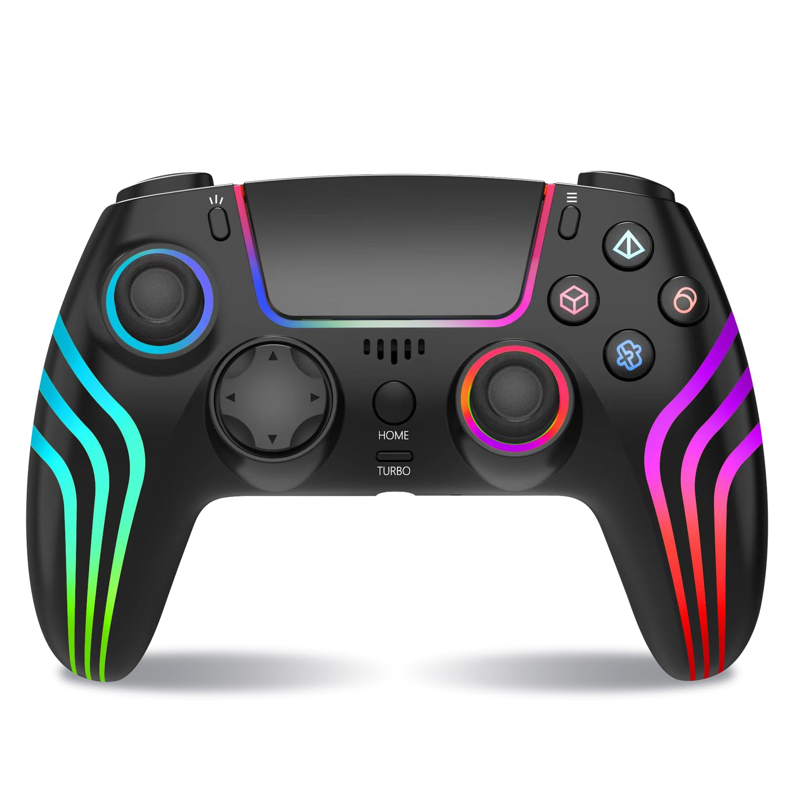 Wireless Controller for PS4 with LED Lighting, Remote Controller Compatible with PS4/PS4 Slim/PS4 Pro/PC,with Vibration&Turbo,6-Axis Motion,3.5mm Headphone Jack,Black