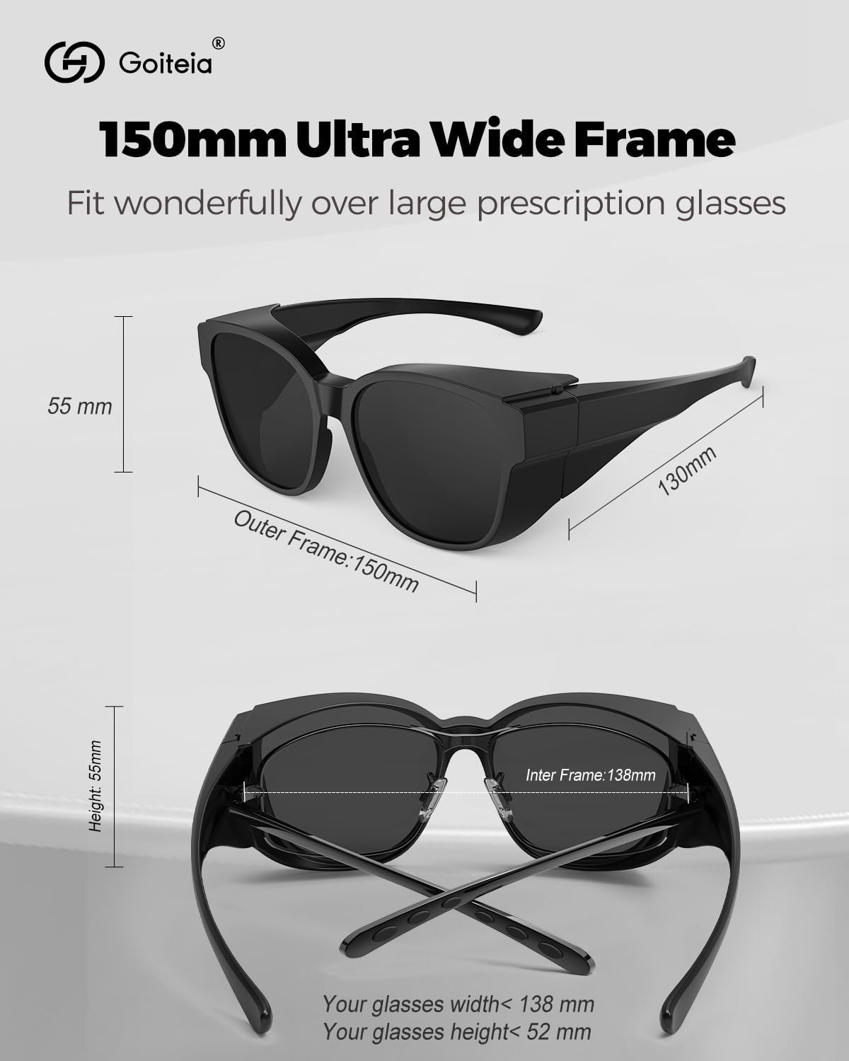 Goiteia Polarized Black Fit Over Sunglasses - Side Shields Wrap Around Sunglasses over Prescription Glasses to Fully Block out the Sun & Anti Backside Glare for Driving-Extra Large-UV400 Protection - Image 7