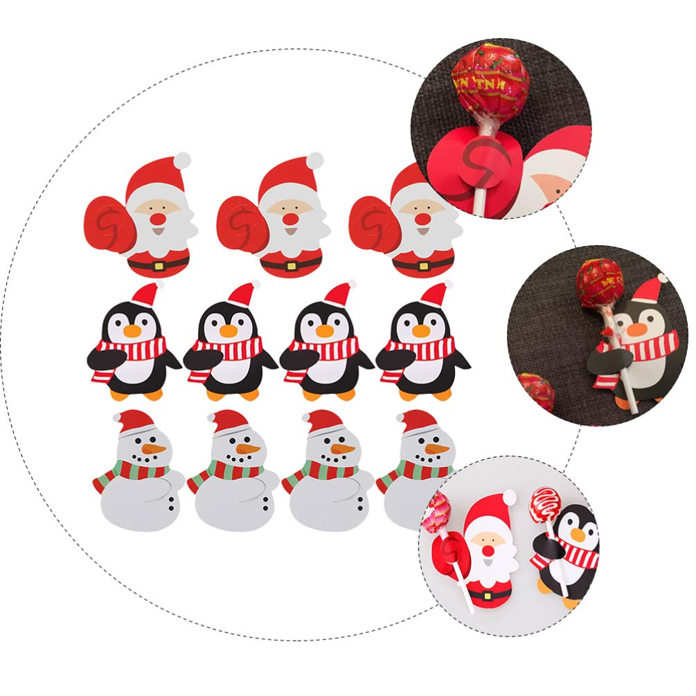 Decoracion Piruletas Tarjetas De Papel Navideñas 150 Piezas con DiseñOs De Santa Claus Y Pinguino para Decorar Dulces En Navidad