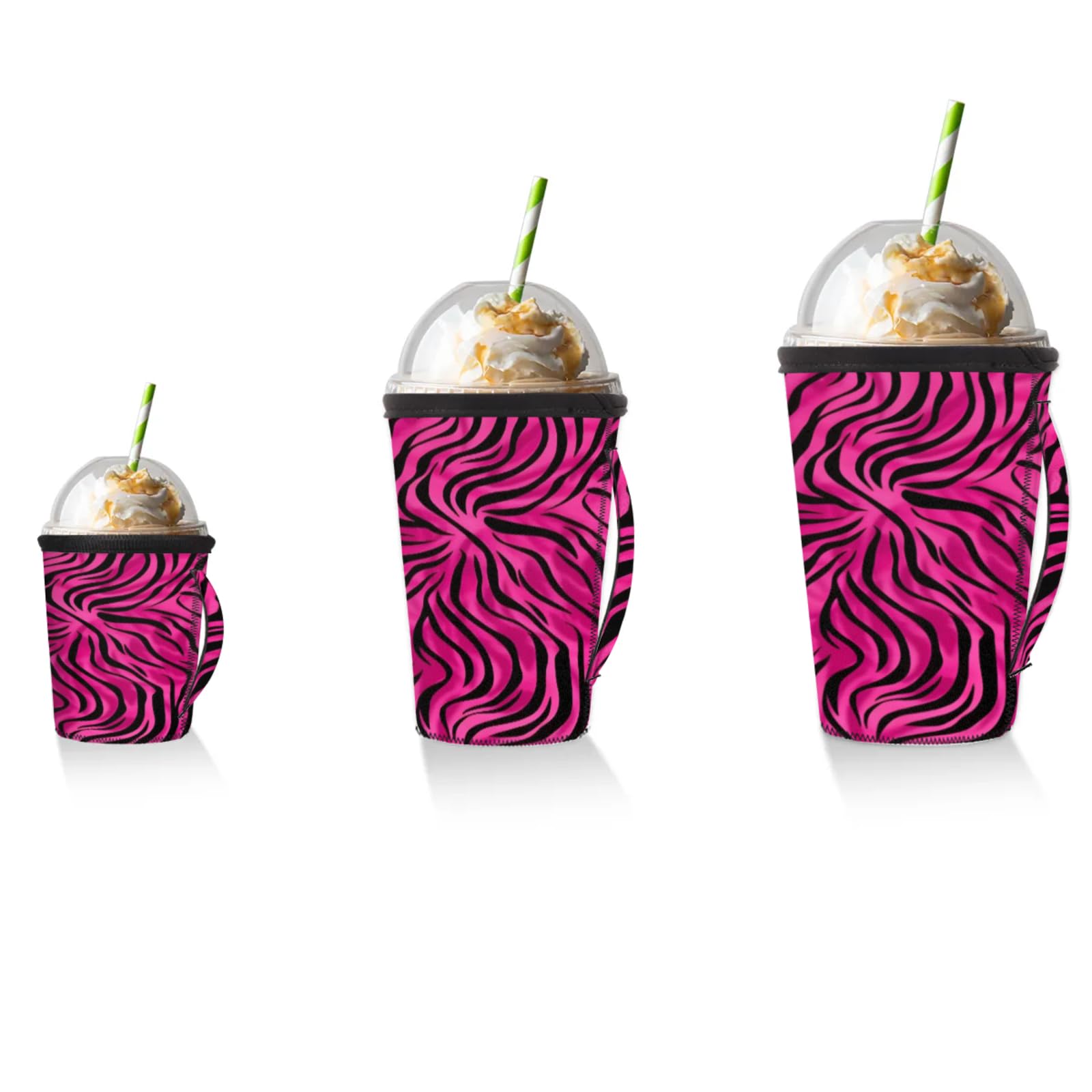 Abstract Leopard Reusable Neoprene Coffee Sleeve with Handle Insulated Iced Coffee Cup Holder Reduces Condensation Fits 24-28 oz Cups M