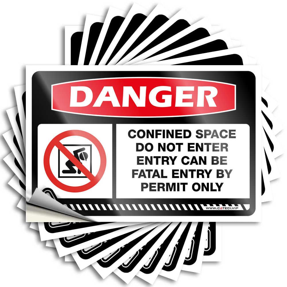 Sticker Home Entrance Decor Vinyl Sticker | Danger Confined Space Do Not Enter Entry Can Be Fatal Entry By Permit Great for Birthday Use(6X9CM)