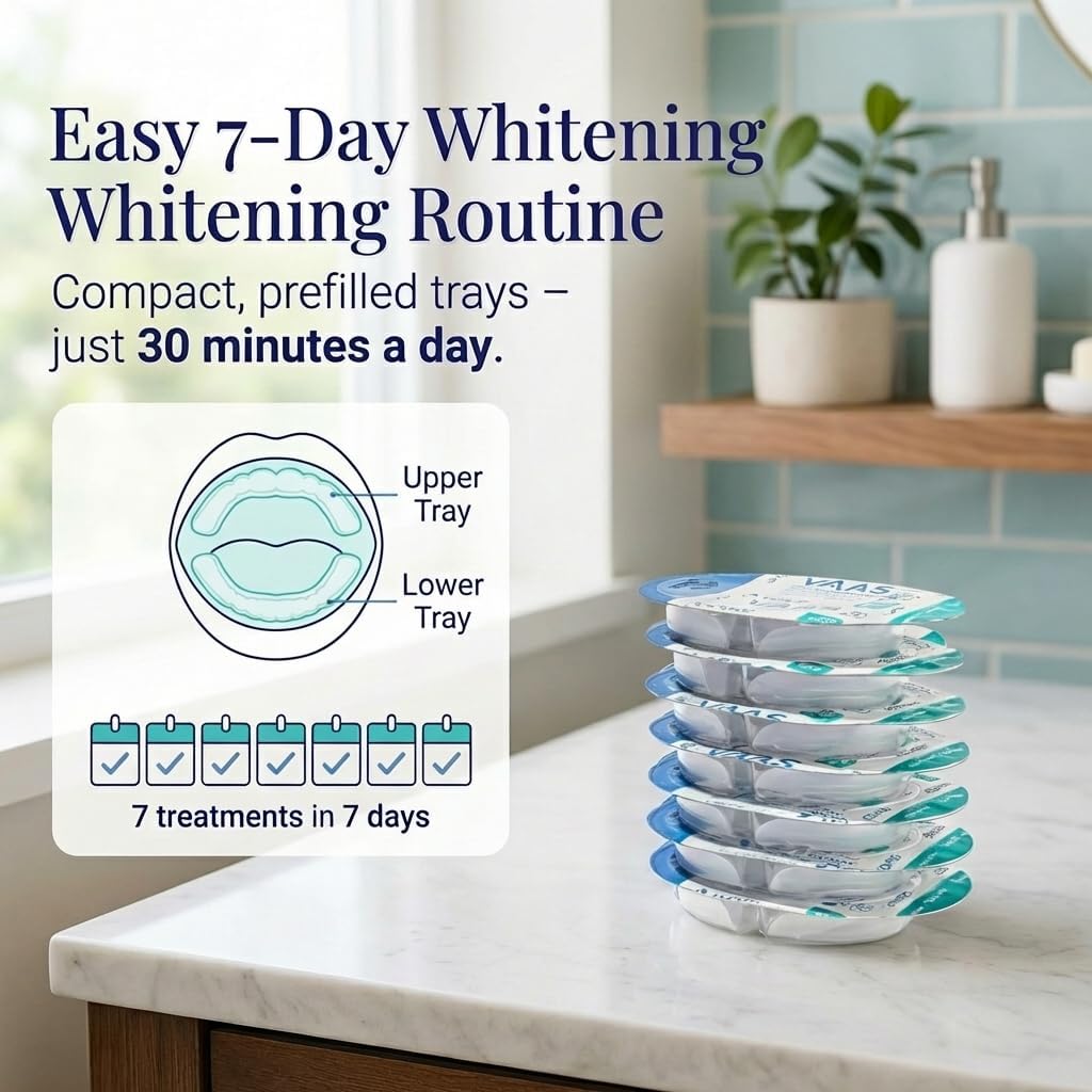 Everest VAAS Prefilled Teeth Whitening Trays, 7-Day at-Home Teeth Whitening Kit with 11.2% Hydrogen Peroxide, 14 Disposable Mint-Filled Trays