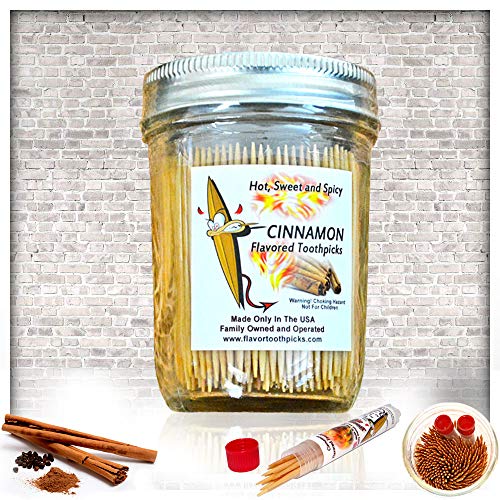 Cinnamon Flavored Wood Toothpicks in Glass Jar 400 Qty-FBA
