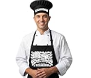 Chef Aprons for Men with Chef Hat, Personalized BBQ & Grilling Gift for Dad - Husband, Christmas, Birthday, Father’s and Valentines Day Grilling Gifts for Papa, Funny Grill Master Aprons with Pockets