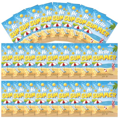 Image of Loopeer 60 Pcs Mini Sunscreen Bulk Travel Size Sunscreen Packet 0.27 Fl. Oz. SPF 30 Water Resistant Mini Sunblock Beach Lotion Pool Summer Vacation Gift for Women Summer Party Wedding (Beach)
