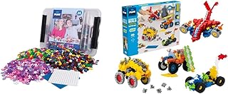 Plus-Plus 9603406 Creative Building Blocks Box, Ingenious Construction Toy, 2400 Pieces, Basic, Pink & 9607016 Creative Building Blocks, Learn to Build Vehicles Set, Construction Toy, 800 Pieces